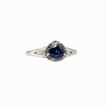 1.3ct Sapphire Ring w Earth Mined Diamonds in Solid 14k White Gold Trillion 5x6