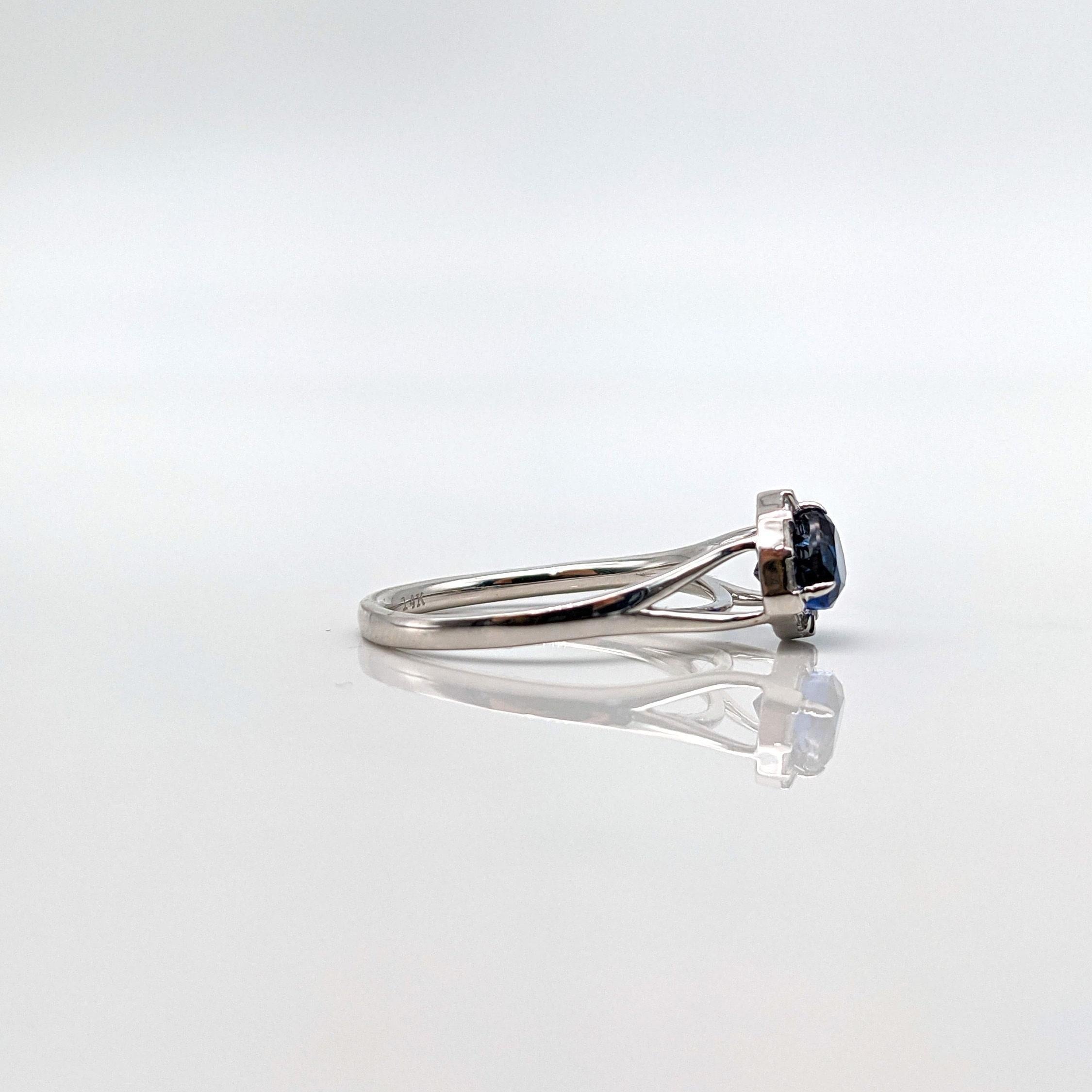 1.3ct Sapphire Ring w Earth Mined Diamonds in Solid 14k White Gold Trillion 5x6
