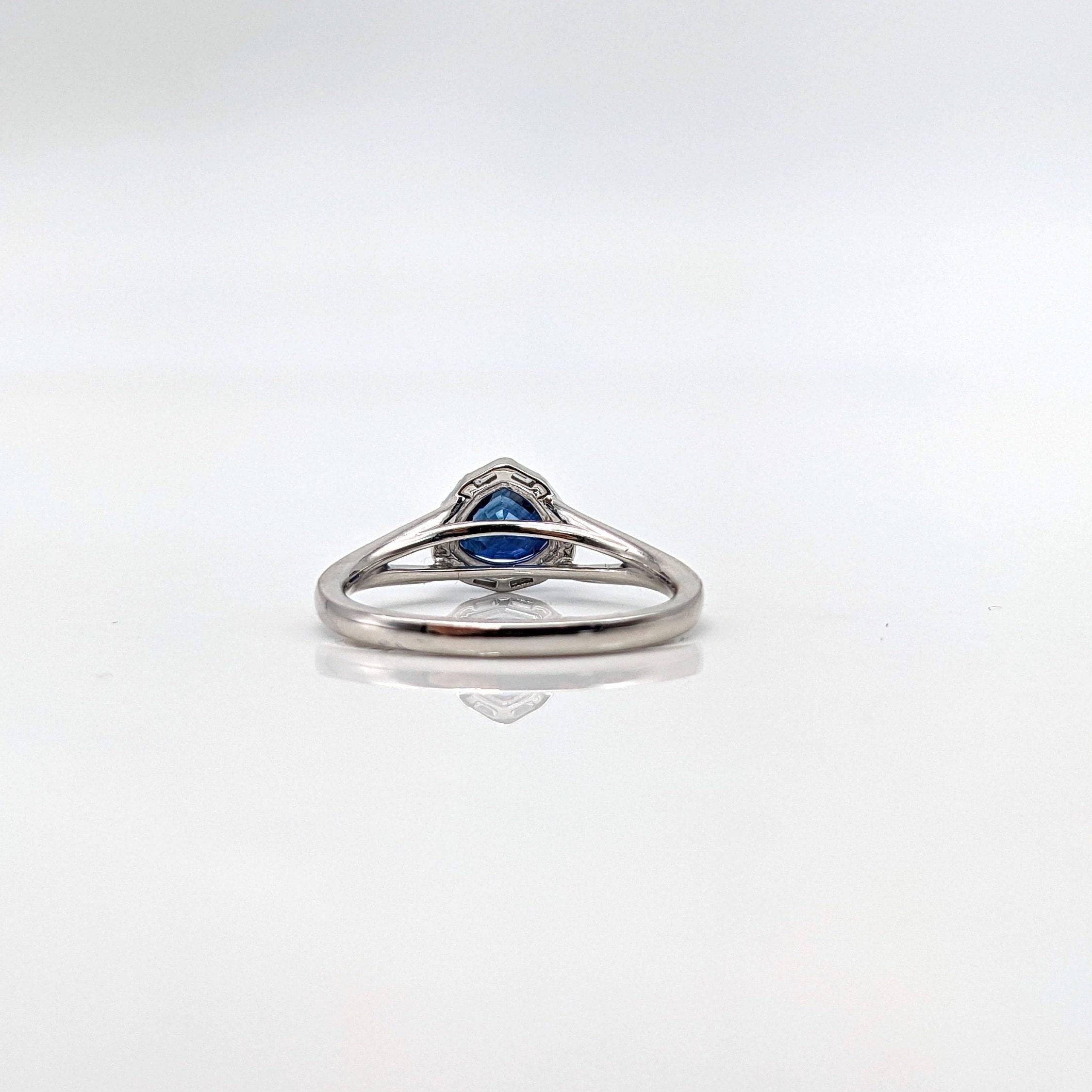 1.3ct Sapphire Ring w Earth Mined Diamonds in Solid 14k White Gold Trillion 5x6