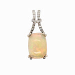 4.82ct Opal Pendant w Earth Mined Diamonds in Solid 14K White Gold Cushion 14x10