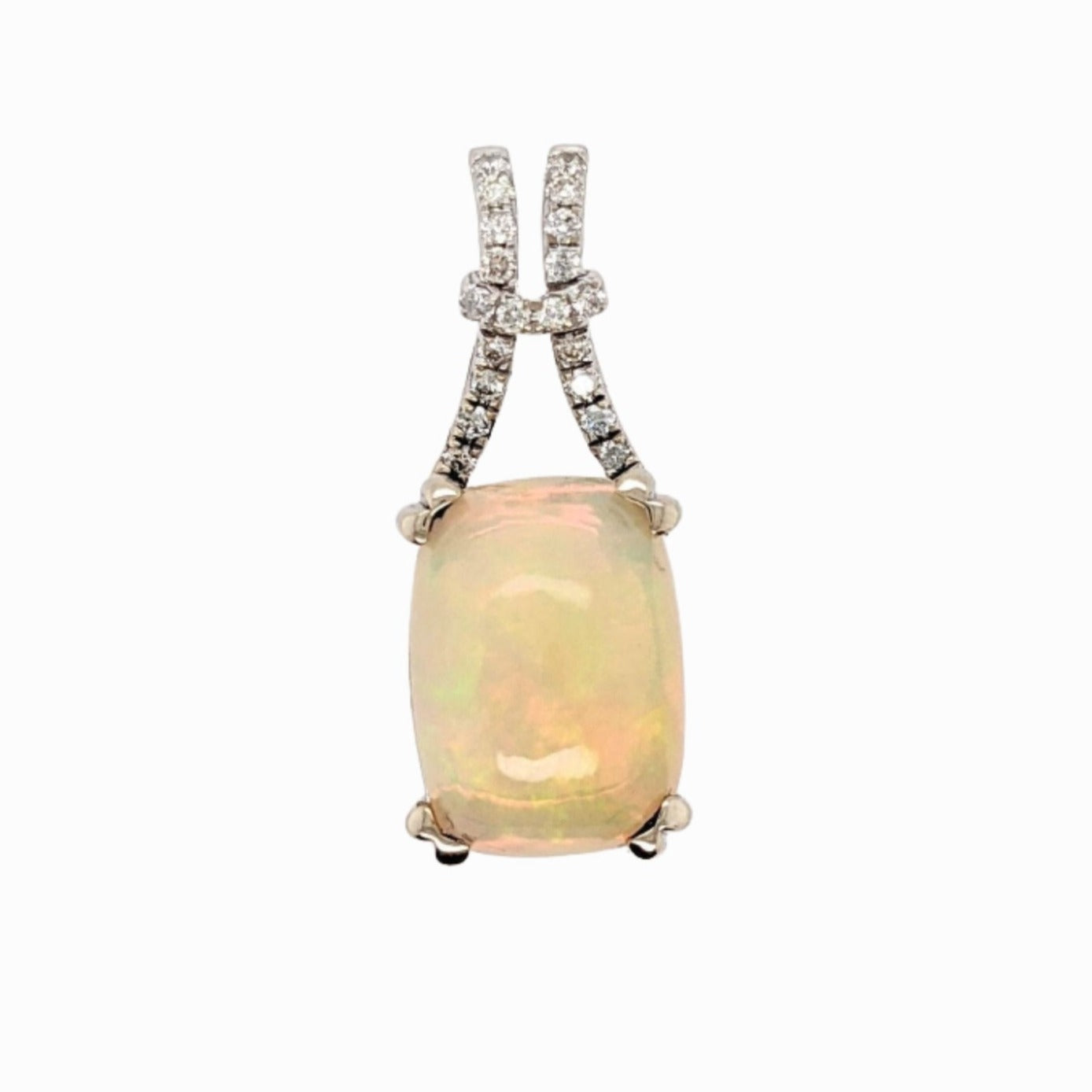 4.82ct Opal Pendant w Earth Mined Diamonds in Solid 14K White Gold Cushion 14x10