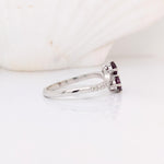 Rhodolite Ring w Earth Mined Diamonds in Solid 14k White Gold | Bypass Ring