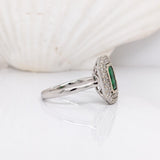 Zambian Emerald Ring w Earth Mined Diamonds in Solid 14k White Gold | Emerald cut 7x5mm | May Birthstone