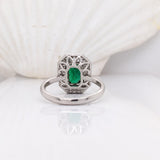 Zambian Emerald Ring w Earth Mined Diamonds in Solid 14k White Gold | Emerald cut 7x5mm | May Birthstone