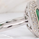Zambian Emerald Ring w Earth Mined Diamonds in Solid 14k White Gold | Emerald cut 7x5mm | May Birthstone