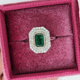Zambian Emerald Ring w Earth Mined Diamonds in Solid 14k White Gold | Emerald cut 7x5mm | May Birthstone