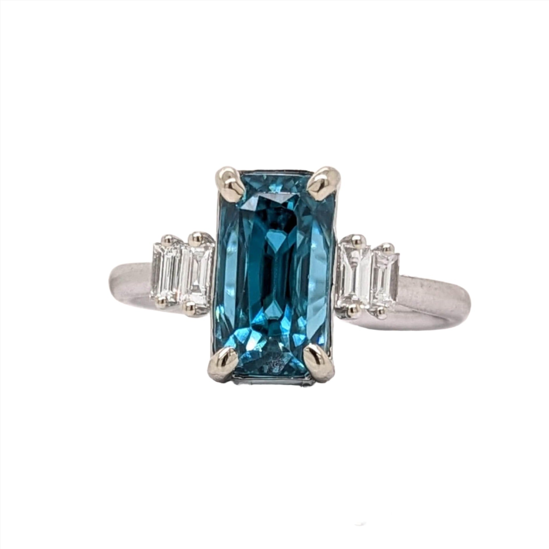 5ct Blue Zircon Ring w Natural Diamond Accents in Solid 14K White Gold EM 10x6mm