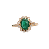 Vintage Inspired Emerald Ring w Earth Mined Diamonds in Solid 14K Gold | Oval 8x6mm | May Birthstone