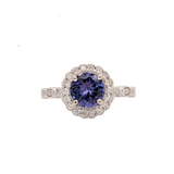 Tanzanite Ring w Earth Mined Diamonds & Milgrain Detail in Solid 14K White Gold | Round 7mm | December Birthstone