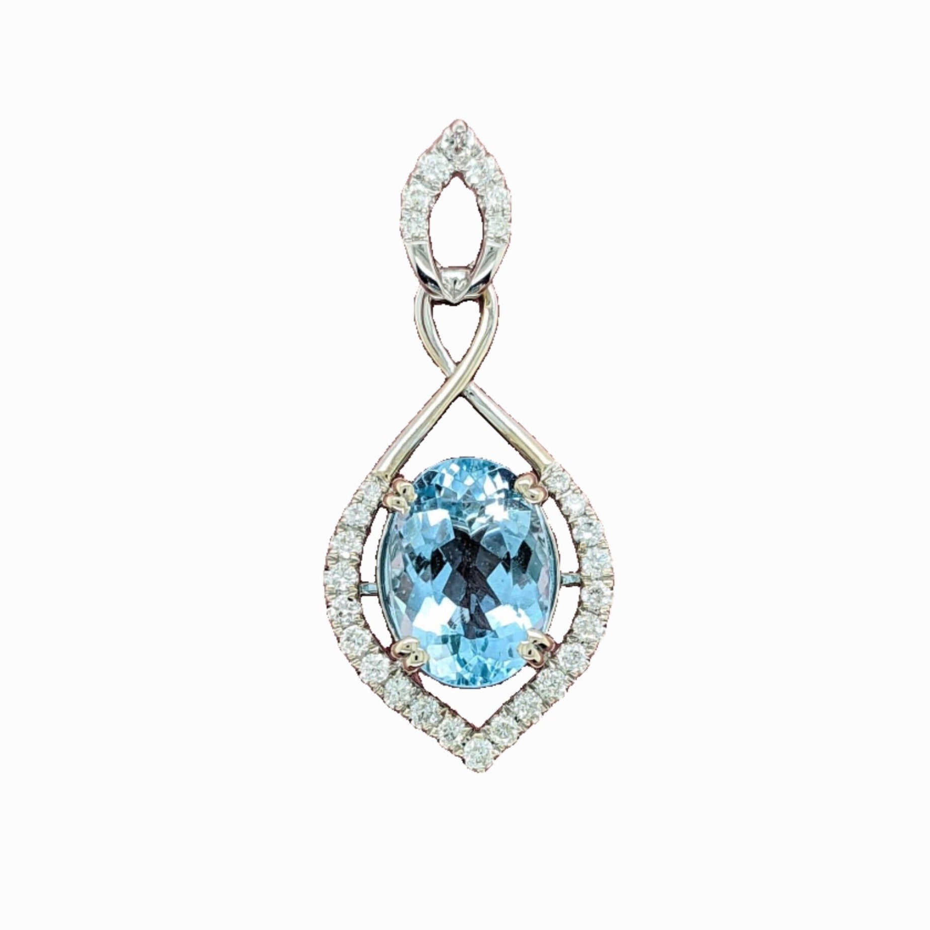 3ct Aquamarine Pendant w Natural Diamonds in Solid 14K White Gold Oval 11x9mm