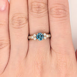 Vintage Inspired Blue Diamond Ring in Solid 14K Gold Round 6mm Textured Shank