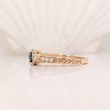 Vintage Inspired Blue Diamond Ring in Solid 14K Gold Round 6mm Textured Shank