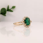 Vintage Inspired Emerald Ring w Earth Mined Diamonds in Solid 14K Gold Oval 8x6