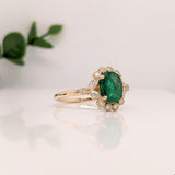 Vintage Inspired Emerald Ring w Earth Mined Diamonds in Solid 14K Gold Oval 8x6