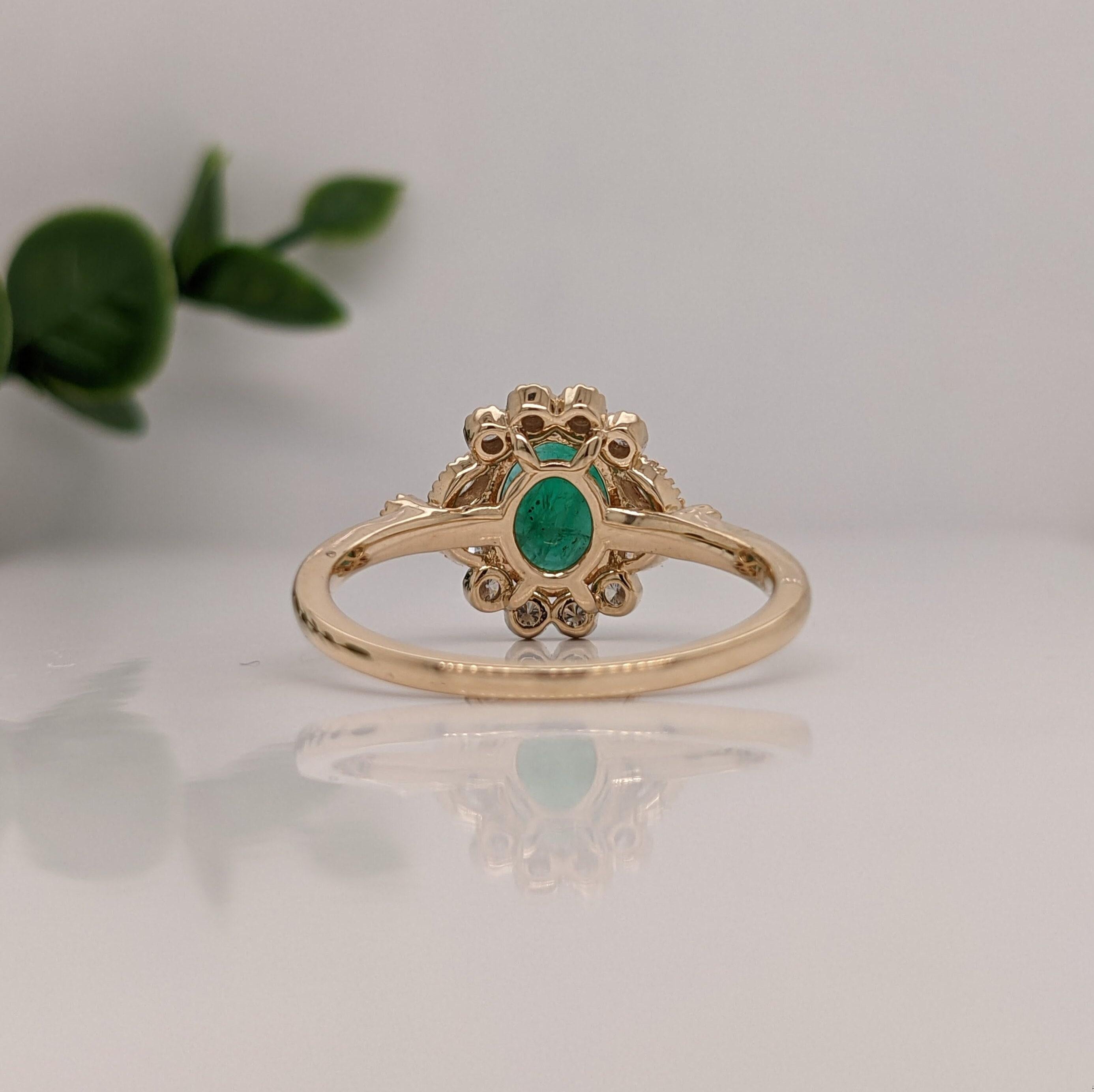 Vintage Inspired Emerald Ring w Earth Mined Diamonds in Solid 14K Gold Oval 8x6