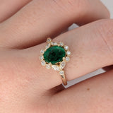 Vintage Inspired Emerald Ring w Earth Mined Diamonds in Solid 14K Gold Oval 8x6