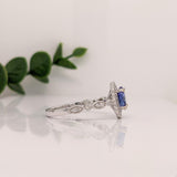 Tanzanite Ring w Earth Mined Diamonds & Milgrain Detail in Solid 14K White Gold