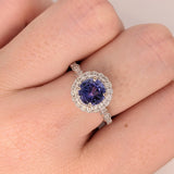 Tanzanite Ring w Earth Mined Diamonds & Milgrain Detail in Solid 14K White Gold