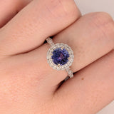 Tanzanite Ring w Earth Mined Diamonds & Milgrain Detail in Solid 14K White Gold | Round 7mm | December Birthstone