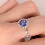 Tanzanite Ring w Earth Mined Diamonds & Milgrain Detail in Solid 14K White Gold