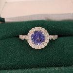 Tanzanite Ring w Earth Mined Diamonds & Milgrain Detail in Solid 14K White Gold