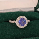 Tanzanite Ring w Earth Mined Diamonds & Milgrain Detail in Solid 14K White Gold