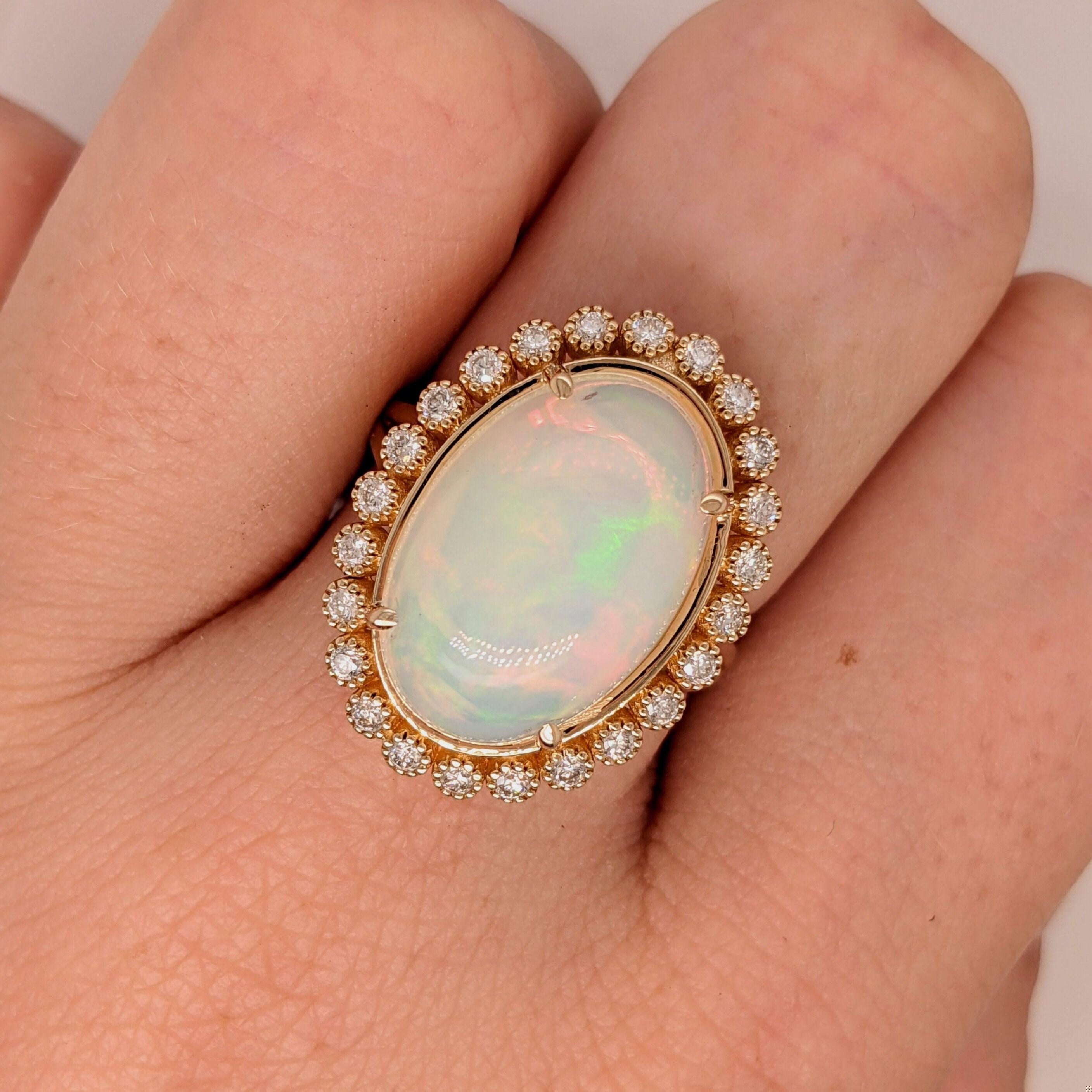 6.8ct Opal Ring w Earth Mined Diamonds in Solid 14K Yellow Gold Oval 17x11.5mm