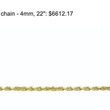 Urvi 14K Solid Yellow Gold Rope Chain Necklace – 4mm, 22" Classic Twisted Chain, 26.3g Fine Jewelry