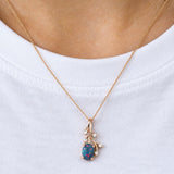 Sena | 1.01ct Boulder Opal Pendant with 5 Earth-Mined Diamond Accents in Solid 14K Rose Gold – Oval, 8.7×6.2mm – Play-of-Colour Flash