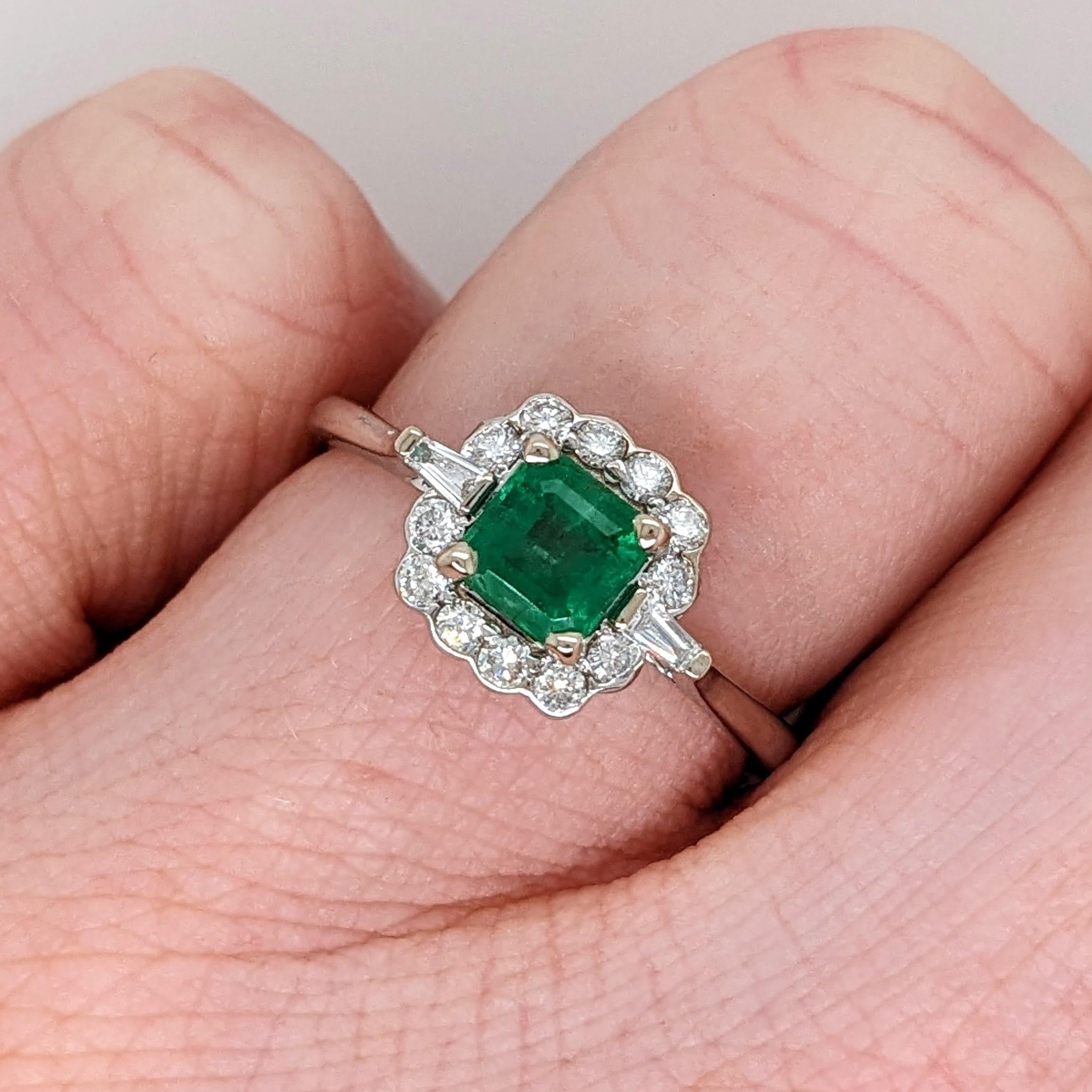 Zambian Emerald w Earth Mined Diamonds in Solid 14K White Gold EM 5mm