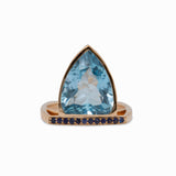 Vivien Solid 14k Gold: Swiss Topaz Ring with Sapphire Accents, Trillion 15x12.5mm