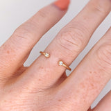 Open Band Ring with Bezel Diamond Accents in Solid 14K Yellow Gold | Stackable Band Ring