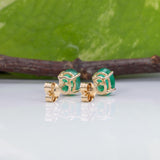 Zambian Emerald Solitaire Stud Earrings – Oval 7x5mm – Solid 14K Gold (Yellow, White or Rose)