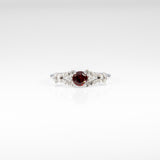 14K white gold red spinel ring with diamond accents