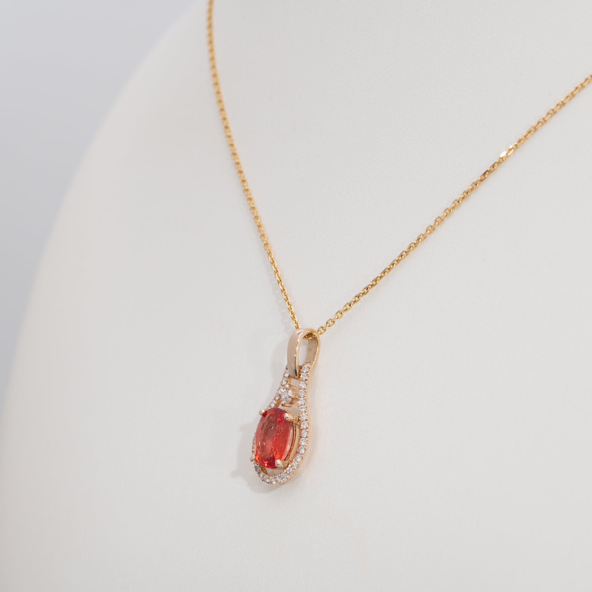 14K yellow gold padparadscha sapphire pendant