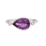 Twilight Solid 14K Gold Zambian Amethyst Ring with Natural Diamonds, Pear 12x8mm
