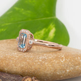 1.2Ct Aquamarine Ring with Earth Mined Diamond Accents: Solid 14K Gold, 7x5mm