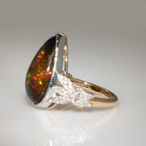 7.5Ct Black Opal Ring with Natural Diamond Accents: Solid 14K Gold, 19x12.5mm