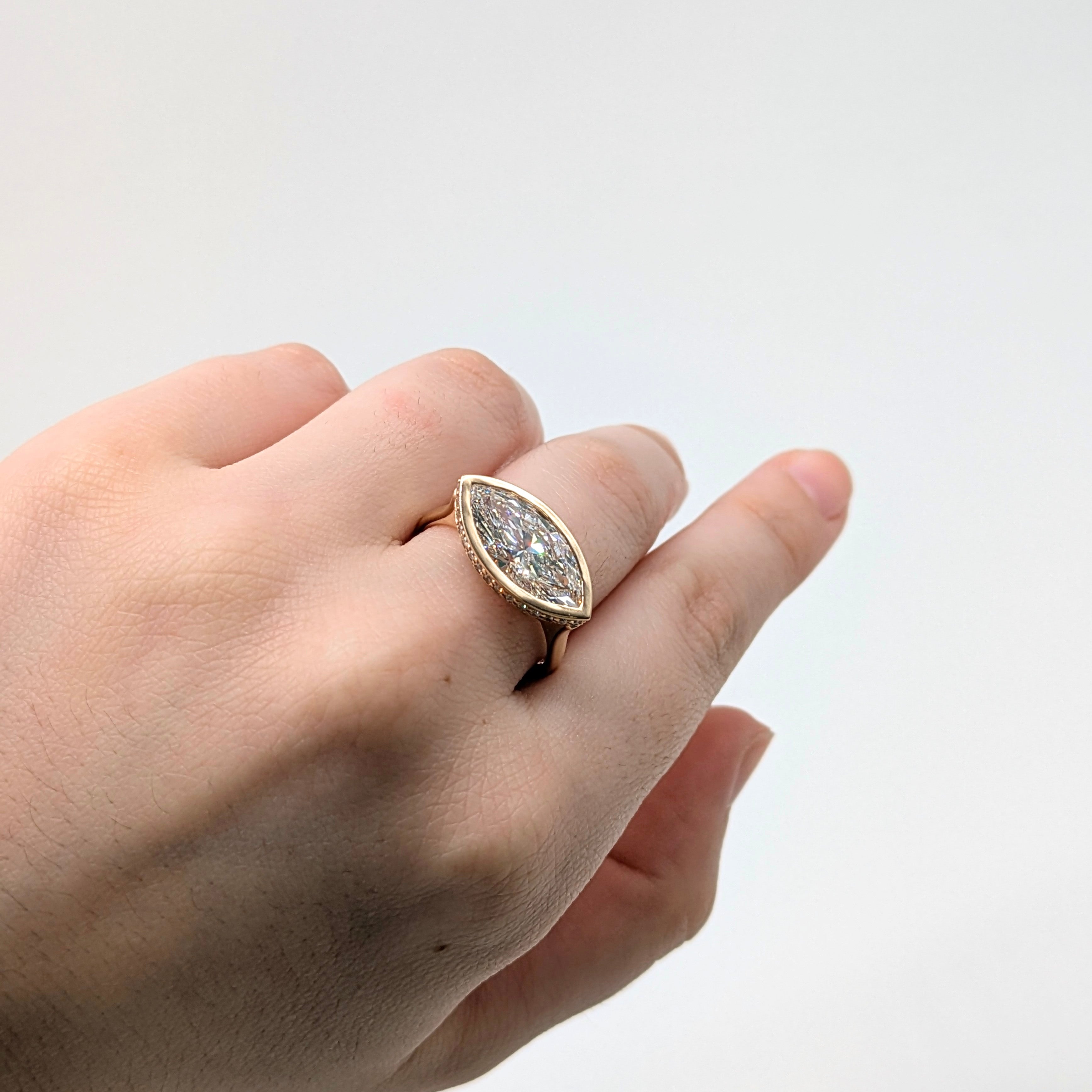 14K yellow gold marquise lab grown diamond ring with diamond accents
