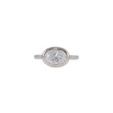 14K white gold oval lab grown diamond ring with diamond accents