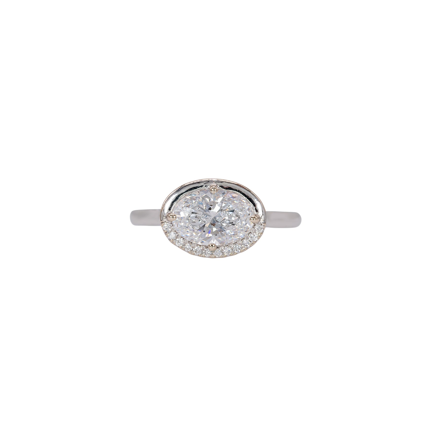 14K white gold oval lab grown diamond ring with diamond accents