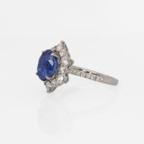 Irmak Solid 14k Gold GIA Certified Blue Sapphire Ring with Natural Diamonds Accents, Oval 8x6mm