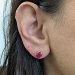 7mm 8mm Round Madagascar Ruby Solitaire Stud Earrings in 14K Gold