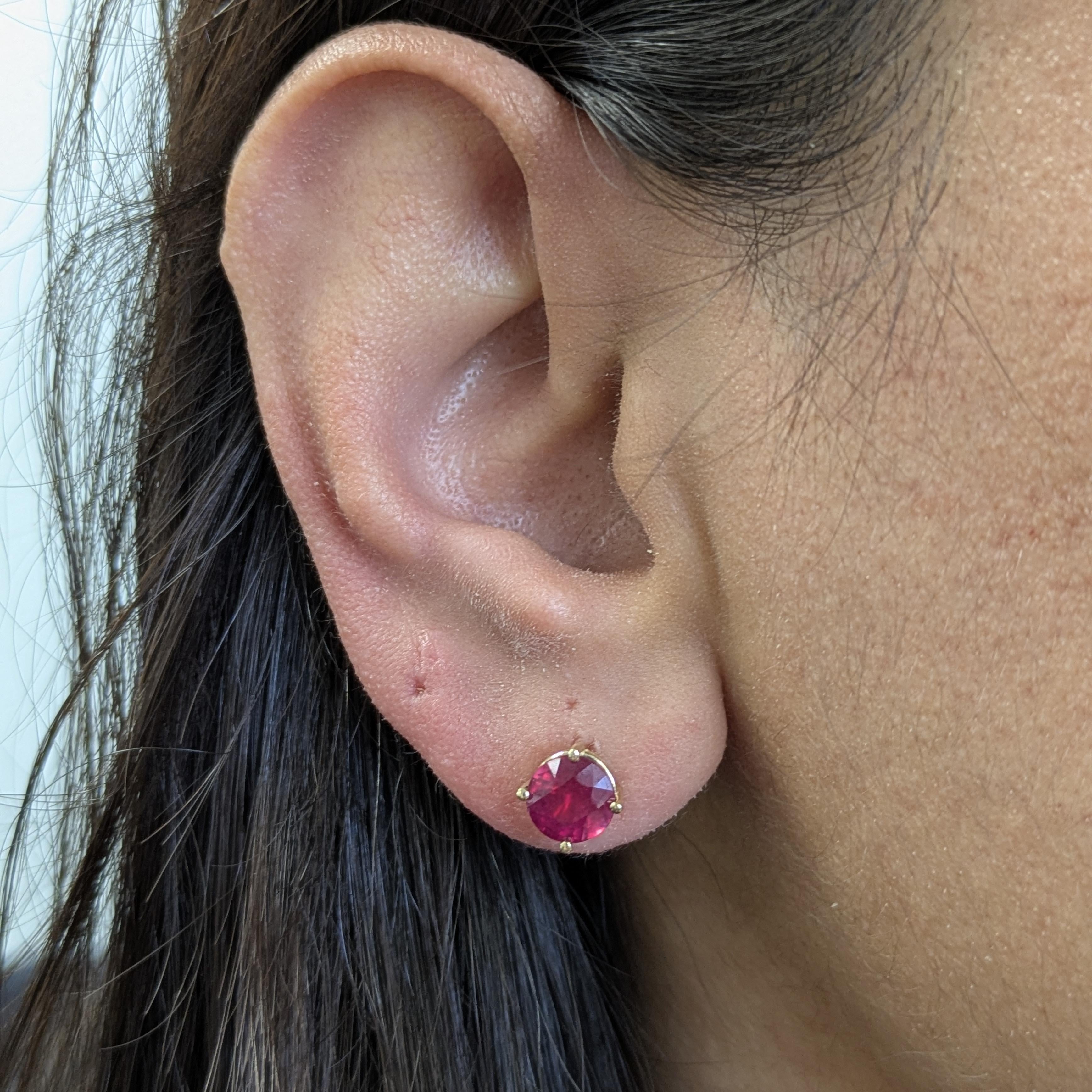 7mm 8mm Round Madagascar Ruby Solitaire Stud Earrings in 14K Gold