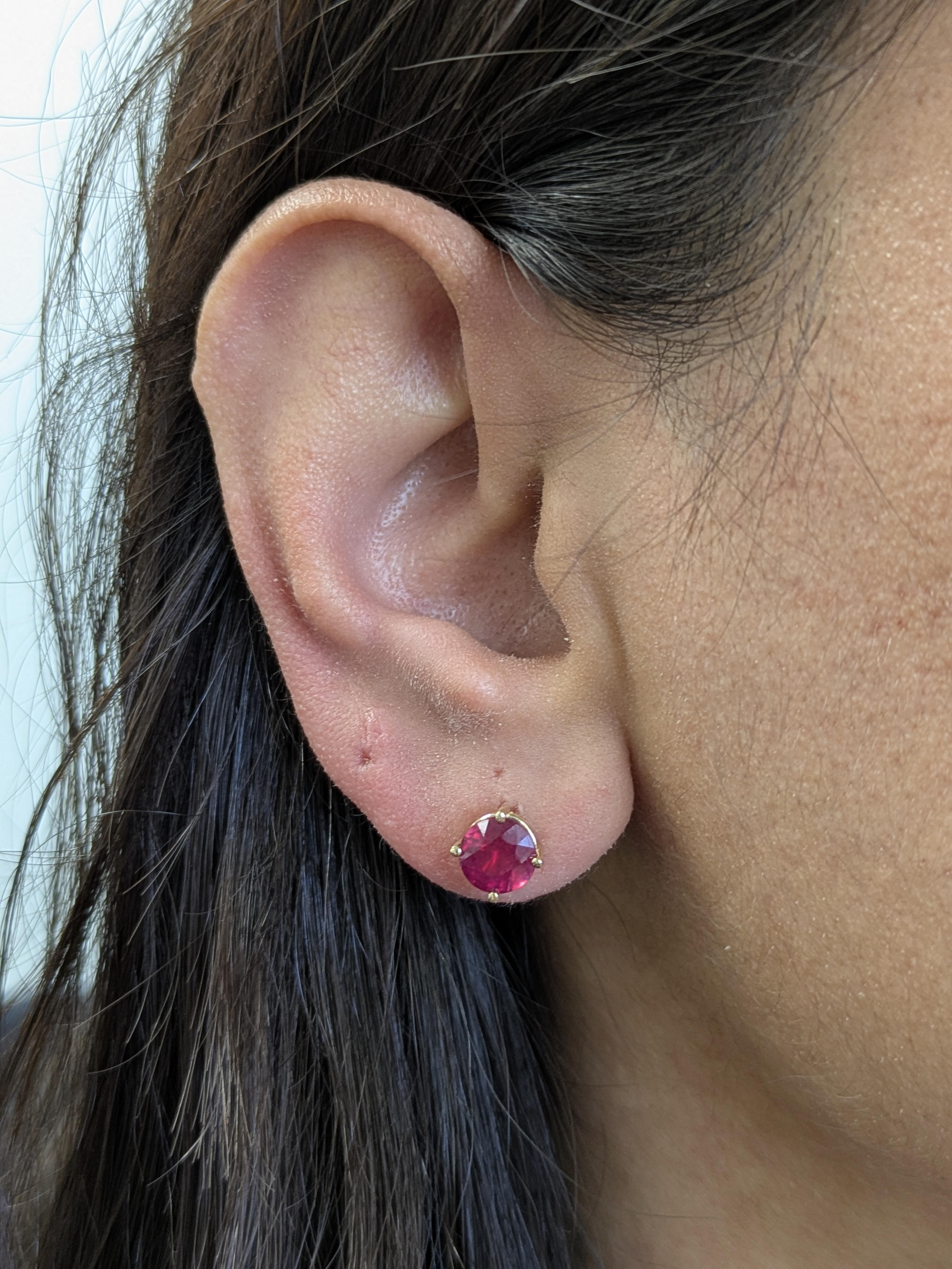 7mm 8mm Round Madagascar Ruby Solitaire Stud Earrings in 14K Gold