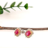 3ct Ruby Earrings w Natural Diamond Halo in 14K Dual Yellow and White Gold