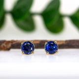 5mm Round - 14K Gold AAA Ceylon Sapphire Solitaire Studs
