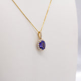 1.6cts 14k Solid Gold Tanzanite Pendant with Natural Diamonds Accents | Oval 9x7mm