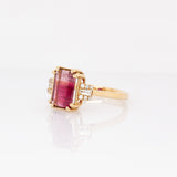Lumi 14k Solid Gold Bi-color Tourmaline Ring with Natural Diamond Accents | Emerald cut 10.5x8mm