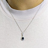 Delphine 14K White Gold AA Ceylon Blue Sapphire and Diamond Pendant | PE 6.5x4.5mm